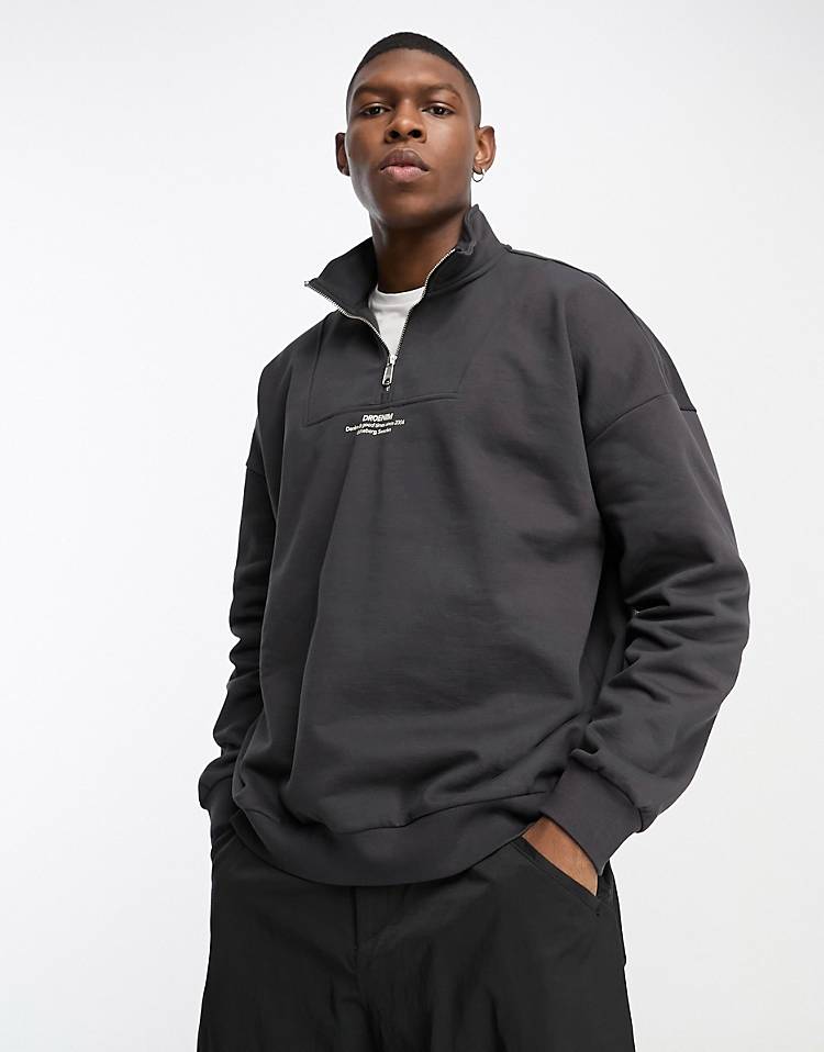 Dr Denim Aaron relaxed fit 1/4 zip sweatshirt in dark gray